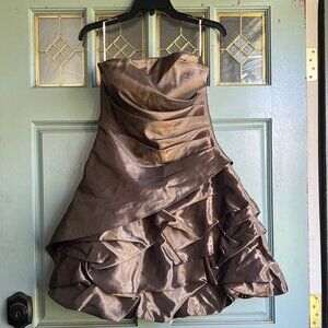 NWT Caché Metallic Bronze Ruffle Mini Dress Strapless Tiered Cocktail Size 8